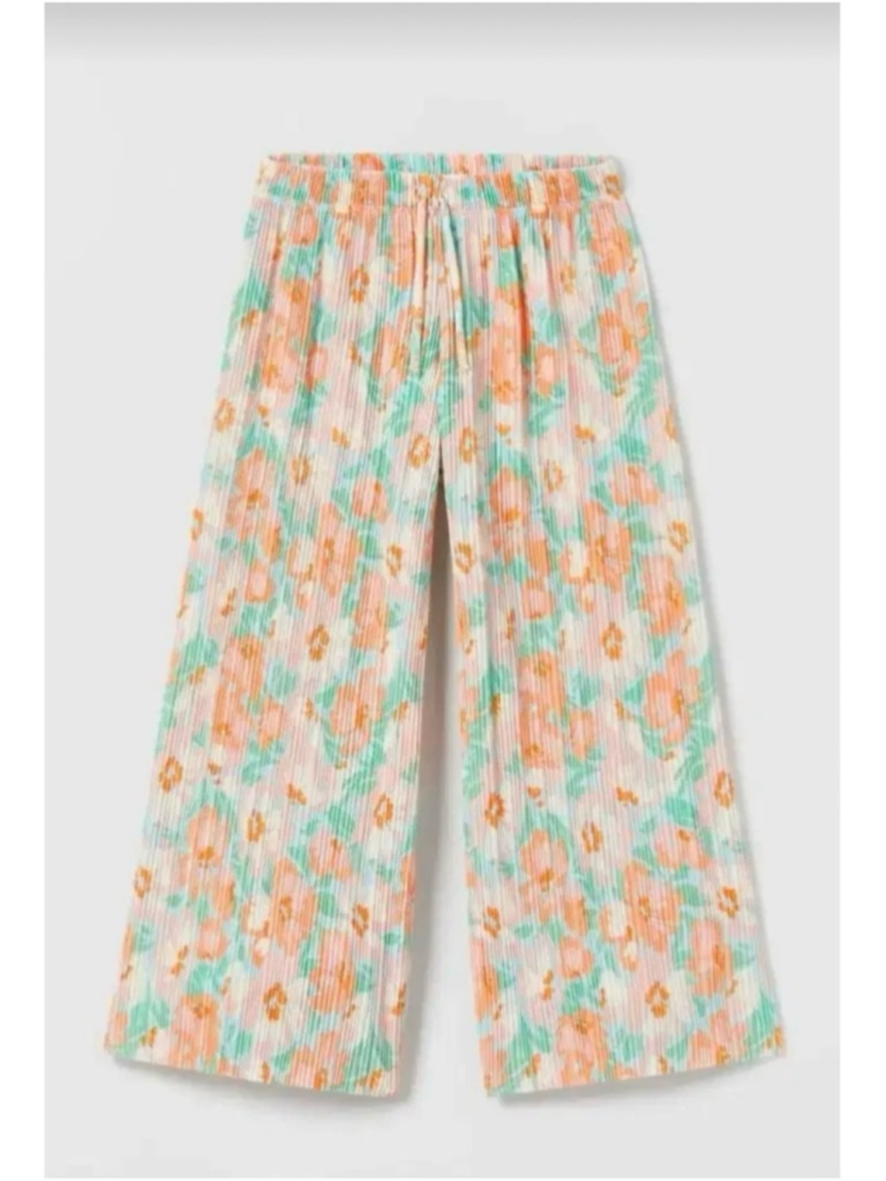 Zara Girls Peach & Mint Floral Wide-Leg Pleated Pants, size 8 ( 128cm)